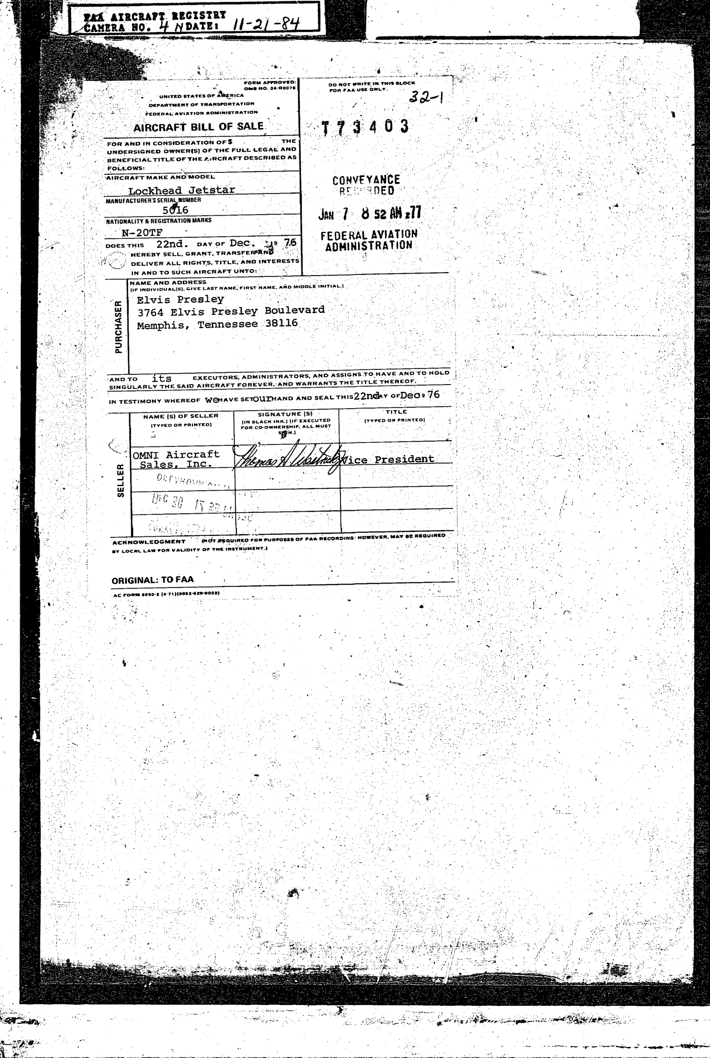 Elvis Jetstar Tag #1000-2167